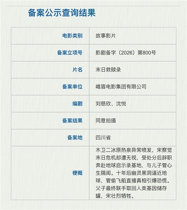 刘慈欣编剧！国产科幻电影《末日救赎录》备案：拯救宇宙末日
